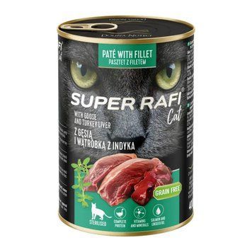 Super RAFI Cat 400 г &mdash; беззерновий вологий корм для стерилізованих котів з гусятиною та індичою печінкою УТ-00000395 &mdash; купити у Вусолап